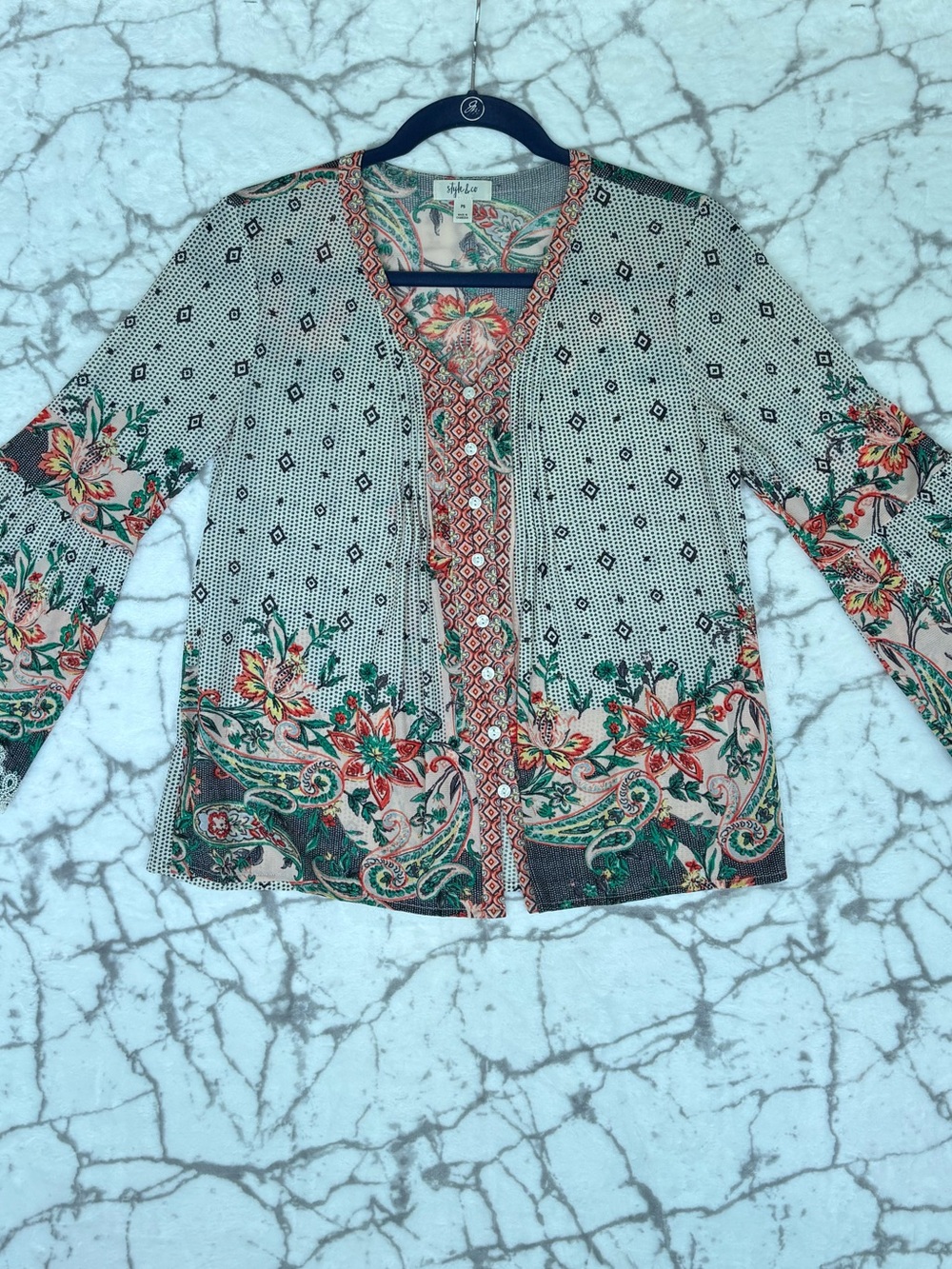 STYLE & CO. Floral Open Front Tunic Jacket Women’s SP Cream, Green, Coral Design